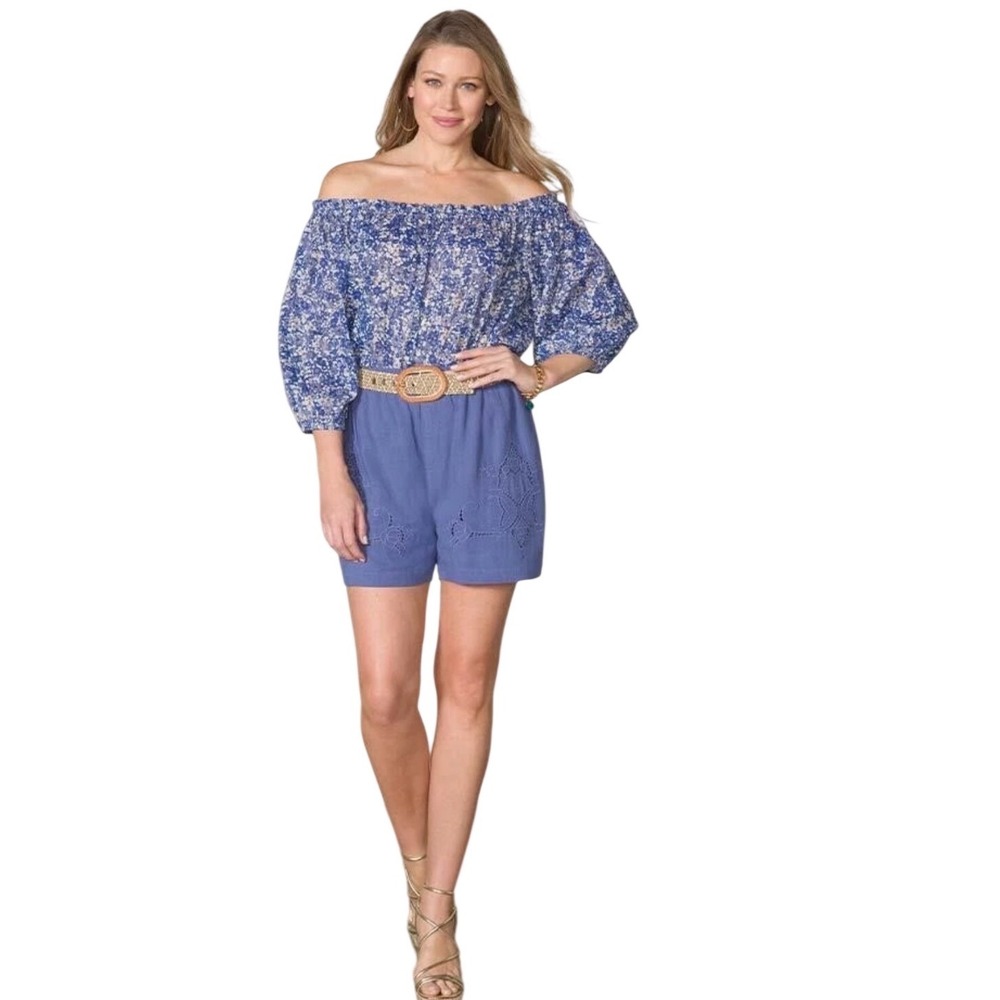 Matilda Jane Good Hart Bowmans Beach Blue Eyelet Woven Shorts Size Medium NEW